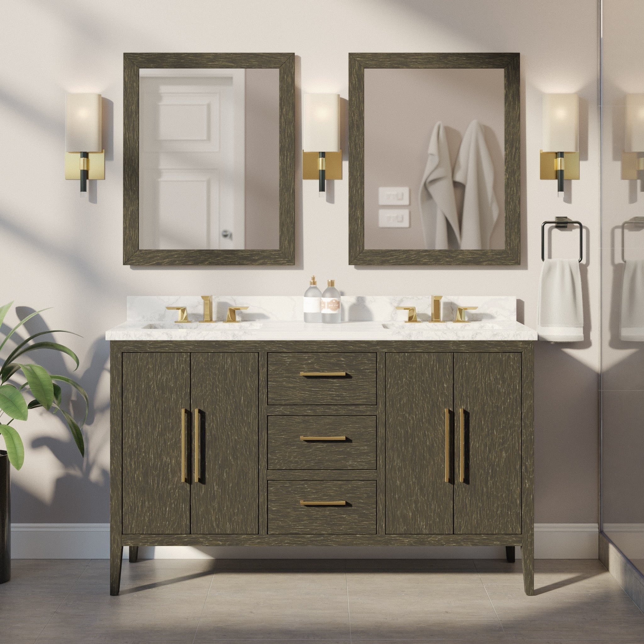 KitchenBathCollection Bella 60" Double Bathroom Vanity with Carrara
